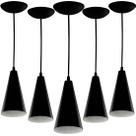 Kit 5 Pendentes Cone Lowcost Aluminio Decoracao Preto