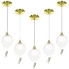 Kit 5 Pendentes Harmony Bolinha Dourado + Lampada G9 3000k