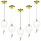Kit 5 Pendentes Harmony Bolinha Dourado + Lampada G9 6000k