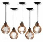 Kit 5 Pendentes Luminarias De Teto Lustre Rustico De Madeira Cor Natural