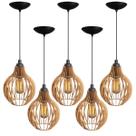 Kit 5 Pendentes Luminarias De Teto Lustre Rustico De Madeira Cor Natural