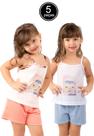 Kit 5 Pijamas Malha Alça Infantil Curto Short e Regata