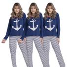 Kit 5 Pijamas Malha Feminino Longo Âncora Calça e Blusa Inverno