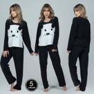 Kit 5 Pijamas Plush Adulto Feminino Longo Estampa Cachorro