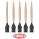 Kit 5 Pincel Culinário Silicone Preto Cabo Bambu Cheff