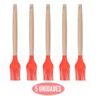 Kit 5 Pincel Culinário Silicone Vermelho Cabo Bambu Cheff