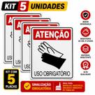KIT 5 Placa OBRIGATORIO USO LUVAS EPI CONSTRUÇÃO INDUSTRIA