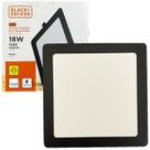 Kit 5 Plafon Quadrado Embutir 18w Preto Branco Quente 3000k