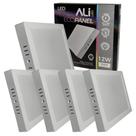 Kit 5 Plafons Led Sobrepor Quadrado 12W 6500K (Branco Frio) 840L Bivolt Termo EcoPanel ALI-1PF002 ALI