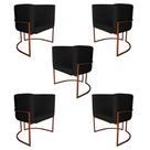 Kit 5 Poltronas Decorativa Luana Base Bronze PU Preto - Montanaris Decor Kit 5 Poltronas Decorativa Luana Base Bronze PU Preto - Montanaris Decor