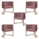 Kit 5 Poltronas Decorativa Luana Base Bronze Veludo Rosê - Montanaris Decor Kit 5 Poltronas Decorativa Luana Base Bronze Veludo Rosê - Montanaris Decor