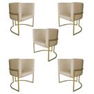 Kit 5 Poltronas Decorativa Luana Base Gold PU Bege - Montanaris Decor Kit 5 Poltronas Decorativa Luana Base Gold PU Bege - Montanaris Decor