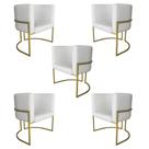 Kit 5 Poltronas Decorativa Luana Base Gold PU Branco - Montanaris Decor Kit 5 Poltronas Decorativa Luana Base Gold PU Branco - Montanaris Decor
