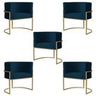Kit 5 Poltronas Decorativa Sala de Estar Luana Base Gold Suede Azul Marinho - Montanaris Decor