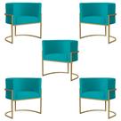Kit 5 Poltronas Decorativa Sala de Estar Luana Base Gold Suede Azul Turquesa - Montanaris Decor