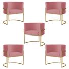 Kit 5 Poltronas Decorativa Sala de Estar Luana Base Gold Suede Rosa - Montanaris Decor