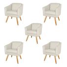Kit 5 Poltronas Decorativas San Diego Sala de Estar Tecido Veludo Bege Kimi Decor