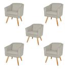 Kit 5 Poltronas Decorativas San Diego Sala de Estar Tecido Veludo Cinza Claro Kimi Decor
