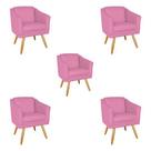 Kit 5 Poltronas Decorativas San Diego Sala de Estar Tecido Veludo Rose Kimi Design