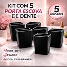 Kit 5 Porta Escova De Dente Preto Para Banheiro De Plástico
