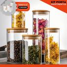 Kit 5 Porta Mantimentos Herméticos de Vidro, Tampa Bambu com Vedação, Organização para Sua Cozinha Nybc