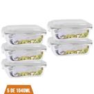 Kit 5 Pote 1040ml Vidro Hermético Marmita Mantimento Fitness