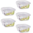 Kit 5 Pote 320ml Vidro Forno Microondas Quadrado Hermetico