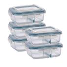Kit 5 Pote de Vidro Hermético Com Divisoria 640ml Marmita
