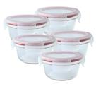Kit 5 Pote De Vidro Hermético Redondo Com Tampa 4 Travas Marmita Fit 600ml