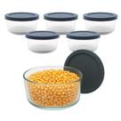 Kit 5 Pote de Vidro Redondo Bowl C/ Tampa Hermética Marmita Vedação Fit 460mL