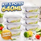 Kit 5 Pote Hermético De Vidro Retangular 640ml