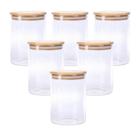 Kit 5 Pote Mantimento Vidro Borossilicato Hermético Tampa Bambu Tempero 600ml