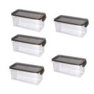 Kit 5 Pote Para Alimentos Retangular 875ML Trava Mais