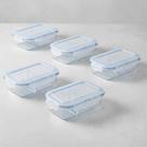 Kit 5 Pote Retangular Hermético Divisória Vidro Marmita Microondas Fitness Marmitinhas Utensílio Doméstico Cozinha Organizador Alimentos 1520ml