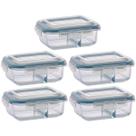Kit 5 Pote Vidro Retangular Divisória Tampa Hermética 1040ml