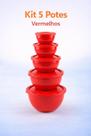 Kit 5 potes de plastico redondo com tampa