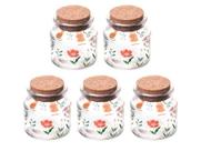 Kit 5 Potes De Vidro Com Rolha Cortiça Estampa Floral 140ml