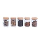 Kit 5 potes de vidro herméticos com tampa de bambu 110ml - Oikos Kit 5 potes de vidro herméticos com tampa de bambu 110ml - Oikos