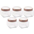 Kit 5 Potes de Vidro Tampa Metal Rose Gold 800ml Gastro Lyor Porta Mantimentos Doces Kit 5 Potes de Vidro Tampa Metal Rose Gold 800ml Gastro Lyor Porta Mantimentos Doces