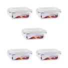 Kit 5 Potes Hermético de Vidro Retangular Freezer Micro-ondas Papinha Marmita Com Tampa Transparente 370ML Cor:Incolor