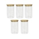 Kit 5 Potes Herméticos de Vidro com Tampa de Bambu 1000ml