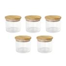 Kit 5 Potes Herméticos de Vidro com Tampa de Bambu 450ml