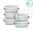 Kit 5 Potes Herméticos Marmita de Vidro Retangular 640ml Tampa BPA Free: Armazenar Alimento e Organização de Casa com Sustentabilidade e Praticidade