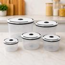 Kit 5 Potes Herméticos Plásticos com Tampa Armazenamento de Grãos, Cereais e Líquidos, Empilháveis, Vedação Contra Vaz