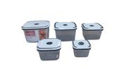 Kit 5 Potes Herméticos Quadrado de Plástico Com Tampa 320ml, 630ml, 1L, 1.6L, 2.3L