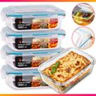 Kit 5 Potes Herméticos Retangular Vidro Freezer Microondas Com Tampa Transparente 1500ML