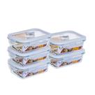 Kit 5 Potes Herméticos vidro Retangular 640ml Marmita GP Home BRANCO Kit 5 Potes Herméticos vidro Retangular 640ml Marmita GP Home BRANCO