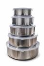 Kit 5 Potes Inox Bowl Tigela Cozinha Alimentos Com Tampa