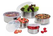 Kit 5 Potes Inox Bowl Tigela Cozinha Alimentos Com Tampa