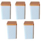Kit 5 Potes Latas Porta Mantimento Tampa Bambu Café e Açucar